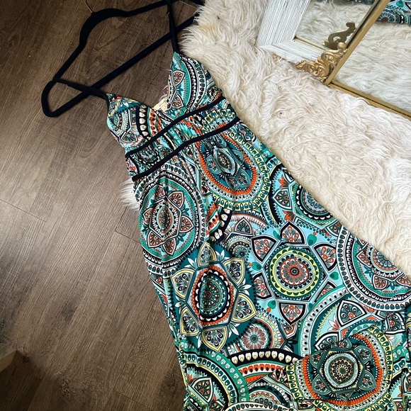 Small twenty one brand geometric print pattern polyester spandex maxi dress - Picture 1 of 8